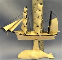 Outstanding ivory ship, double masted with wind in