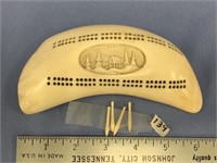 Whale's tooth cribbage board, half section, with c