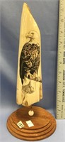 9" Scrimshawed eagle on fossilized walrus artifact