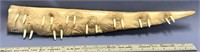 Relief carved fossilized walrus tusk, 19" long car