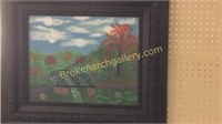 Landscape Oil on Board in Painted Victorian Frame
