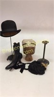 3 Hat Stands, Hats, High Top Shoe