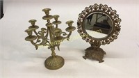 Victorian Brass Mirror, Brass Candelabra