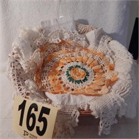 BASKET WITH LARGE ASSORTMENT OF DOILIES
