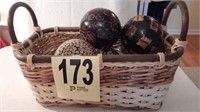 BASKET WITH DECORATIVE ORBS 17 X 11
