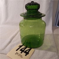 GREEN GLASS CANISTER 9.5"