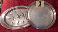 FOOTED SILVER MEAT SERVER AND ROUND SILVER TRAY