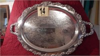 LARGE FOOTED SILVER SERVING TRAY 30 IN