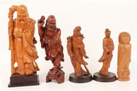 LOT OF 5 CHINESE & ASIAN CARVED WOODEN FIGURES