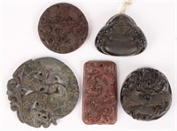 FIVE PIECES ASSORTED ONYX AND SOFT STONE PENDANTS