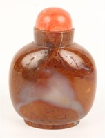 SOFTSTONE RED CORAL LIDDED SNUFF BOTTLE