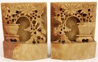 PAIR OF CHINESE SOFTSTONE BOOKENDS
