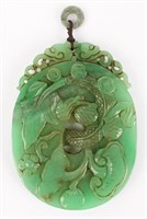 CARVED CHINESE JADE DRAGON LILY PENDANT