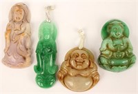 FOUR HINDU & BUDDHIST CARVED JADE PENDANTS