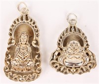 PAIR OF SILVER HINDU AND BUDDHIST PENDANTS