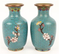 PAIR OF BLUE CLOISONNE VASES