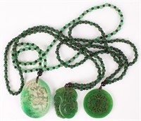 THREE CARVED CHINESE JADE NECKLACES & PENDANTS