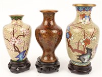 LOT OF 3 CLOISONNE VASES