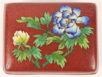 FLORAL RED CLOISONNE TRINKET BOX