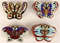 LOT OF 4 BUTTERFLY CLOISONNE TRINKET BOXES