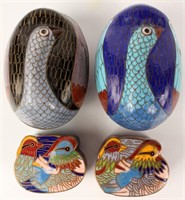 LOT OF 4 BIRD CLOISONNE TRINKET BOXES