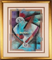 LARGE MATTED AND FRAMED ABSTRACT ART PRINT