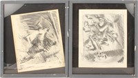 PAIR OF FRAMED & SIGNED GRAPHITE DRAWINGS
