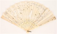 VICTORIAN SILK AND BONE HAND PAINTED FAN