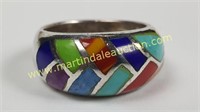 Sterling Silver Multi-Color Inlaid Stones Ring