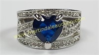 Sterling Silver Ring w Heart Shape Blue Stone