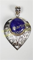 Sterling Silver Heart Shape Pendant w Purple Stone