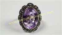 Sterling Silver Amethyst & Marcasite Ring