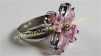 Sterling Silver Pink Stones Floral Themed Ring