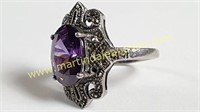 Sterling Silver Marcasite & Amethyst Ring