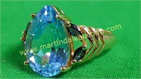 14k Yellow Gold Blue Topaz & Sapphire Ring Pear