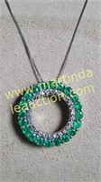 14k White Gold Emerald & Diamond Pendant