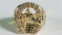 14k Yellow Gold Horseshoe & Horse Diamond Ring