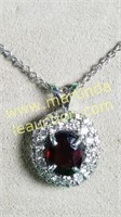 14k White Gold Ruby & Diamond Pendant