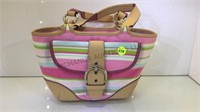 COACH LINEN AND LEATHER STRIPED , HANDLE TOTE