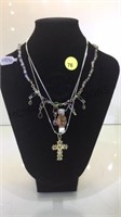 3 STERLING NECKLACES WITH GEM STONES CROSS & MORE