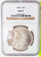 Coin 1884-O  Morgan Silver Dollar NGC MS63
