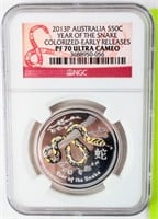 Coin 2013  Australia Silver 50 Cent NGC PR70 Snake