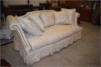 Brocade-Upholstered Sofa w/ Brass Stud Trim