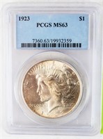 Coin 1923 Peace Silver Dollar PCGS MS63