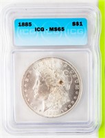 Coin 1885  Morgan Silver Dollar ICG MS65