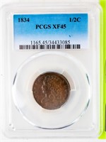 Coin 1834 U.S. Half Cent Certified PCGS XF45