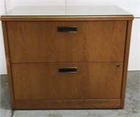 Large wood file cabinet w/ glass top