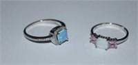 Two Sterling Silver Rings w/ Opals