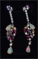Sterling Silver Earrings w/ Opals & Semi Precious