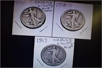 1917, 18s, 18d Walking Liberty Half Dollars